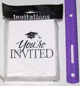 White Graduation Invitations #899000b 25/pk, White and Black Invitations, Gradua - Picture 1 of 2