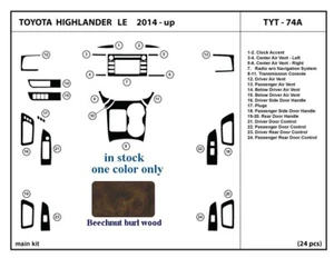 fits Toyota Highlander LE 14 15 16 17 18 19 dashboard trim kit beechnut burlwood - Foto 1 di 3