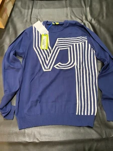 New Versace Jeans VJ Logo Print Pullover Sz Medium Blue Large Logo! - Picture 1 of 9