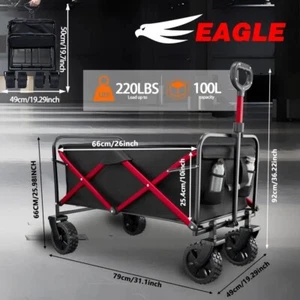 Wagons Carts Foldable, Collapsible Wagon With Tailgate, Heavy Duty Beach Cart, - Picture 1 of 4