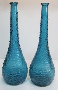 Large Bubble Glass Blue Genie Bottles Set of 2 (15in tall) Both lips chipped. - Picture 1 of 7