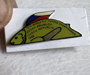 Vintage Czech Republic world flyfishing pin 1996 Hat Lapel - Picture 1 of 5