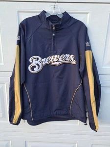 Milwaukee Brewers Majestic Cool Base 1/4 Zip Light Windbreaker Jacket Mens Med - Picture 1 of 9