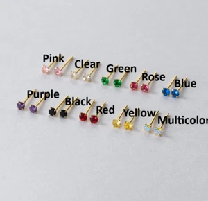 925 Sterling Silver Gold-Plated Tiny 2mm CZ Conch Helix Cartilage Stud Earrings - Picture 1 of 9