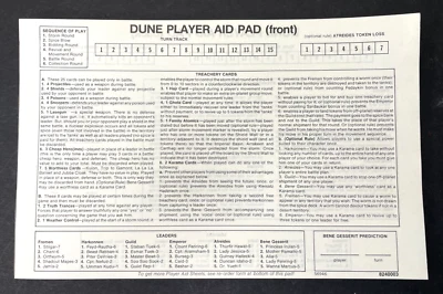 Dune Avalon Hill 1979 Juego Vintage Piezas y Piezas de Repuesto: Almohadilla de Ayuda al Jugador Foto 1 de 4