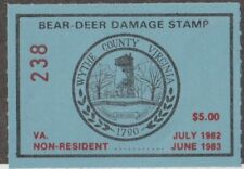 1982 $5 NR Wythe County Virginia Bear Deer Damage Stamp Wildlife Conservation