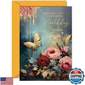 Beautiful Gold Birthday Cards for Grandad - Wonderful Golden Butterfly - Eleg - Picture 1 of 5