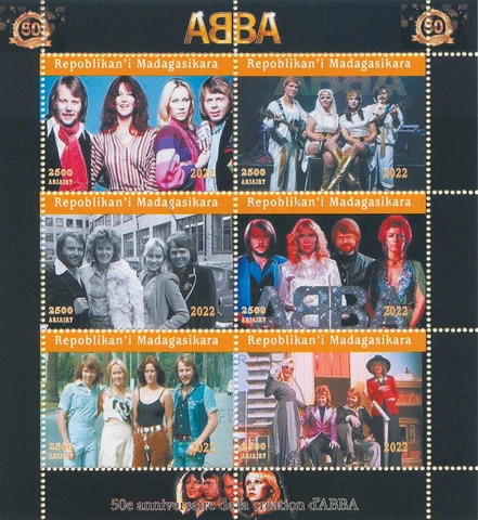 ABBA Stamps Madagascar 2022 CTO Music 50 Years Popstars Celebrities 6v M/S Cover