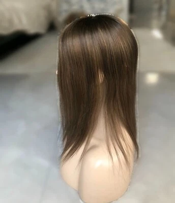 12-16"  5.5x6" Full Mono Brazilian Virgin Hair Topper,  Dark Brown Hair Roots - Image 1 of 4