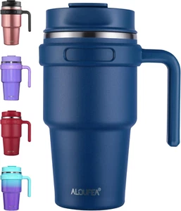 20 Oz Insulated Coffee Mug Tumbler with Handle Stainless Steel Travel Cup Navy - Picture 1 of 12