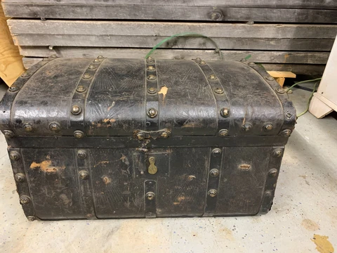 Late 19th c. Tooled Leather Jenny Lind Trunk (Discount for Local Pickup) Cover