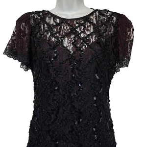 Vintage 80s Shuet Young Black Red Lace Sequin Gothic Dark Dress Size 6 - Picture 1 of 7