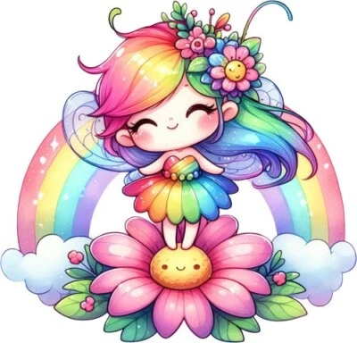 Regenbogenfee Garten Blume Wandkunst Schlafzimmer Farbe Kinderzimmer Vinyl Aufkleber - Bild 1 von 4