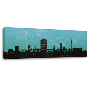 Kunstdruck auf Leinwand - Skyline Dortmund Türkis (div. Größen) Panorama Bild - Bild 1 von 3