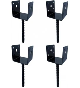 U Shape Fence Post Holder Anchor Metal Black Powder Coated 6 Inches x 6 Inches - Picture 1 of 6