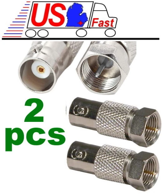 2 Pcs BNC Female to F Type Male Coax Coaxial Cable Connector Adapter Converter - Image 1 of 1