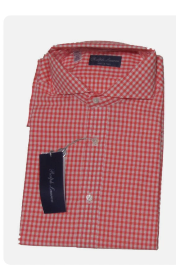 Camisa de Vestir Ralph Lauren Etiqueta Púrpura Italia Naranja Botón Guinga Cuello Keaton Foto 1 de 1