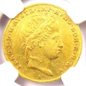 1841 Austria Ferdinand I Gold Ducat Coin 1D - Certified NGC AU Details - Rare! - Picture 1 of 4