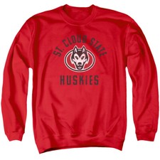 St Cloud State University Adult Crewneck Sweatshirt Huskies Logo, Red, S-3XL
