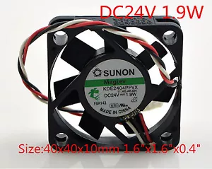 SUNON Cooling Fan KDE2404PFVX 24V 1.9W 4010 4CM 3Pin 40x40x 10mm 1.6"x1.6"x0.4" - Picture 1 of 5