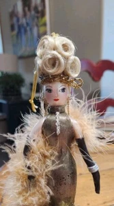 Ladies with Elegance Blown Glass Ornament Gold Fancy Dress Feathers High Curls - Picture 1 of 5