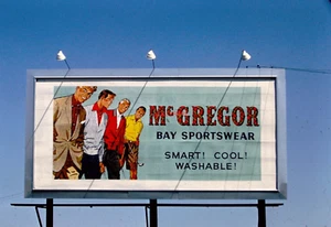 1957 35mm Slide~KODACHROME RED BORDER McGREGOR BAY SPORTSWEAR TX BILLBOARD - Picture 1 of 3
