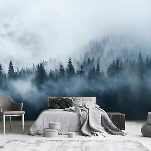 - Misty Forest Wallpaper Natural Pine Tree Landscape Mural for Living Room Ba...