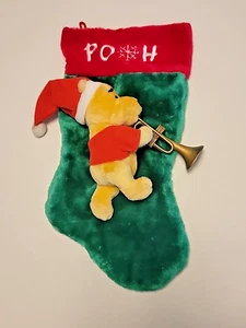 VTG Disney Winnie the Pooh Plush Christmas Stocking w/Trumpet 3D Pooh 17"  - Picture 1 of 8