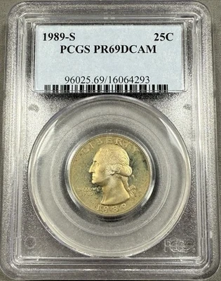 1989-S Washington Quarter Proof 25c ~ PCGS PR69DCAM ~ Toned - Image 1 of 2