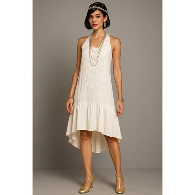 Tibi Silk Slip Dress XS Ivory Embroidered Drop Waist Victorian Coquette Shift - Image 1 of 4