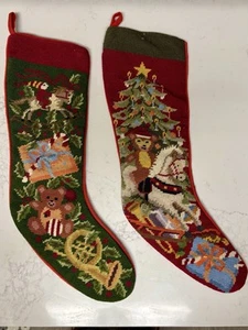 2 ausgefallene Nadelspitze Weihnachtsstrümpfe Weihnachtsbären Baum Pferd mit rotem Rücken 21 Zoll - Bild 1 von 16