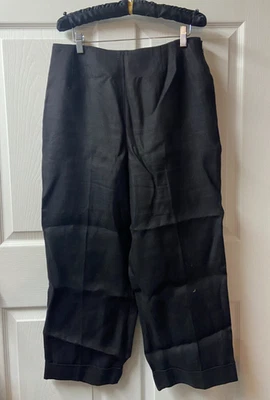Pantalones de vestir Talbots irlandeses de lino para mujer 12 negros recortados con puños cremallera lateral carrera Foto 1 de 4