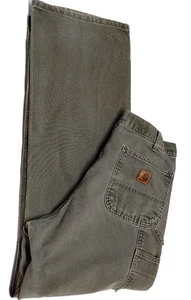 Men's 34X34 CARHARTT Moss Green Canvas Work Carpenter Pants Tool Pockets B11 - Picture 1 of 17