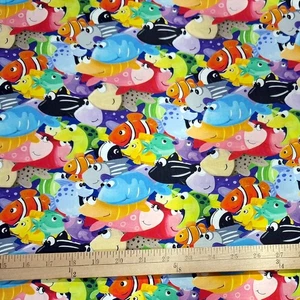 BTHY Generic Susybee Under The Sea Fish Packed Cotton Fabric By The Half Yard - Picture 1 of 2
