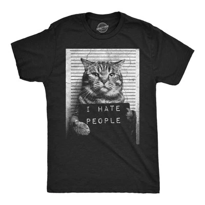 Mens Funny T Shirts I Hate People Cat Mugshot Sarcastic Graphic Novelty Tee for - Image 1 of 4