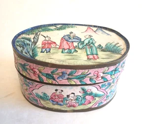 Vintage Chinese Canton Enamel & Copper Trinket Dresser Box w/ Lid Pink - Picture 1 of 9