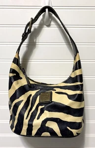 Bolso de Hombro Hobo de Cuero Estampado Cebra Negro Y2K Dooney & Bourke Vintage - Imagen 1 de 10