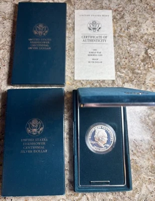 1990-P Eisenhower Centennial $1 Silver Commem Proof (Capsule) Velvet Box COA - Image 1 of 4