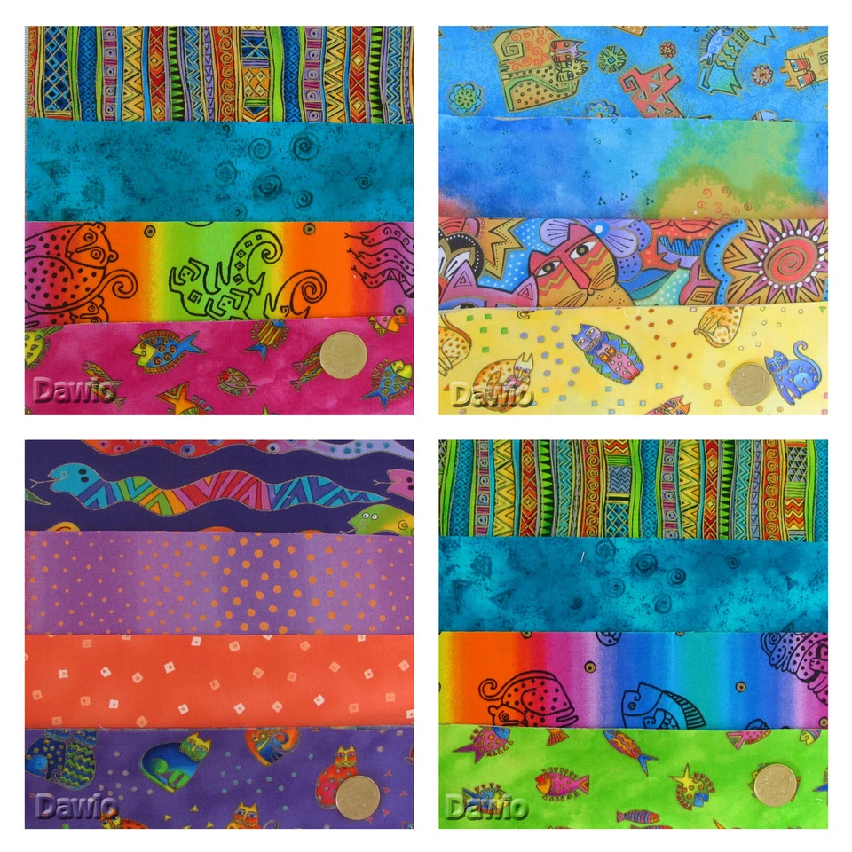 Stoffpaket mit 4 Stoffe in leuchtenden Farben Patchwork Scraps Quilt Stoff €17/M - Bild 1 von 1