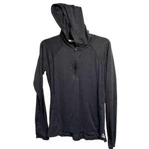 Felpa con cappuccio Reebok taglia small grigio antracite 1/4 zip leggera camicia con cappuccio pollice - Foto 1 di 8