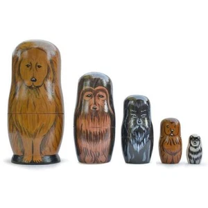 5 Hunde Holz russische Nestpuppen Matroschka 6,5 Zoll - Bild 1 von 4