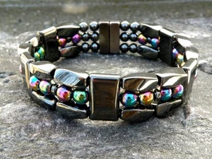 Rainbow/Black 100% Magnetic Hematite Bracelet Anklet Necklace 3 row - Picture 1 of 4