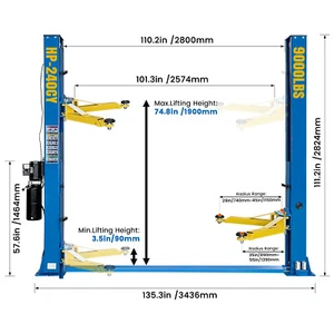 HPDMC 220 V Two Post Car Lift 9,000 Lbs Clear Floor Plate Heavy Duty - Picture 1 of 8