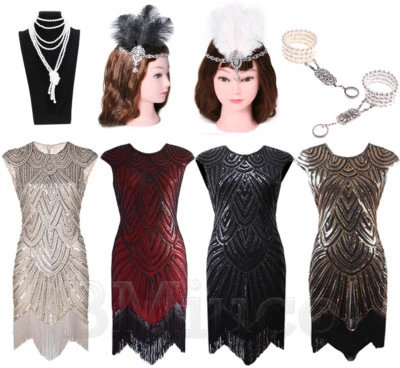 Vestido vintage de 1920 con solapa Great Gatsby Charleston fiesta lentejuelas borla vestidos Foto 1 de 4