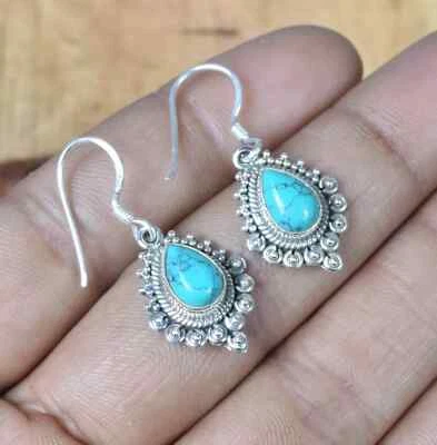 Design Turquoise Earrings 925 Sterling Silver Handmade Designer Women Jewelry 66 - Image 1 of 4