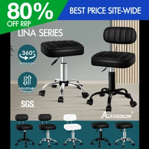 ALFORDSON Salon Stool Backrest Swivel Barber Hair Dress Leather Chair Lina - Picture 1 of 51