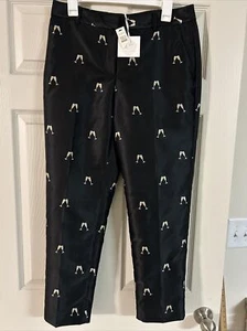 RSVP By Talbots Dress Ankle Pants 6 Black Wine Champagne Glasses High Waisted - Picture 1 of 4