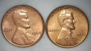 1964 P D 1C Lincoln Memorial Cent BU Lg Date 2 coins 25oo0518-4 - Picture 1 of 2