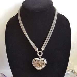 BIJOUX TERNER Silver Heart Necklace: Dual Mesh Tubes - Picture 1 of 3