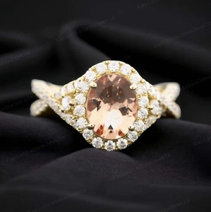 925 Sterling Silver 8x6 mm Oval cut Natural Morganite Ring - Picture 1 of 3